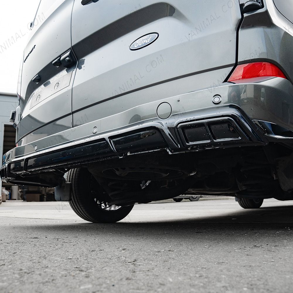 Side angle view of the Ford Transit Custom 2023- Gloss Black Rear Diffuser