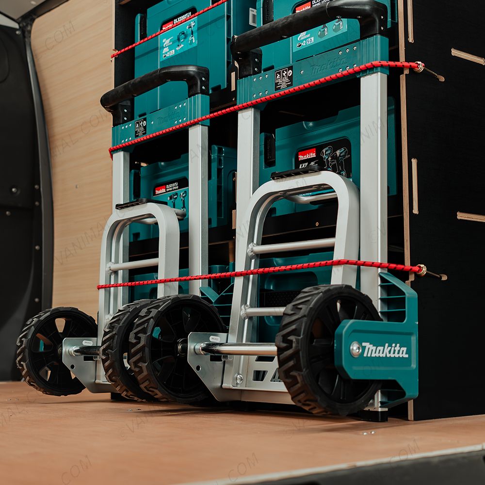 Close-up view of the racking compartments and pre-notched for bungee cords 