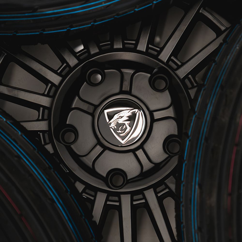 Close-up view of the Predator branding decal 