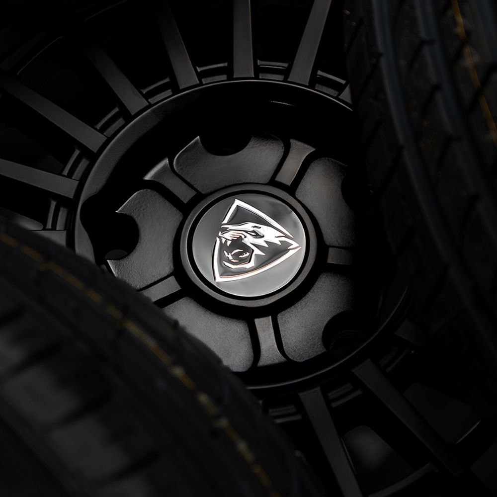 Close-up view of the Predator branding decal