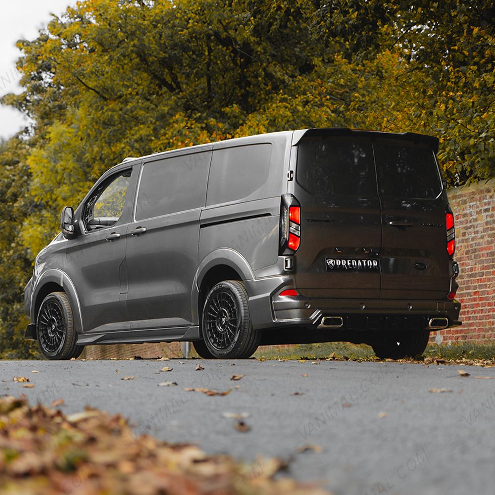 Rear side angle view of the Ford Transit Custom 2023- LWB Predator Body Kit 