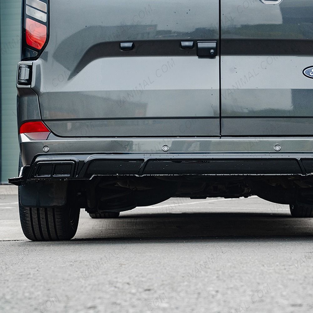 Close-up front view of the Transit Custom 2023- Gloss Black Rear Diffuser
