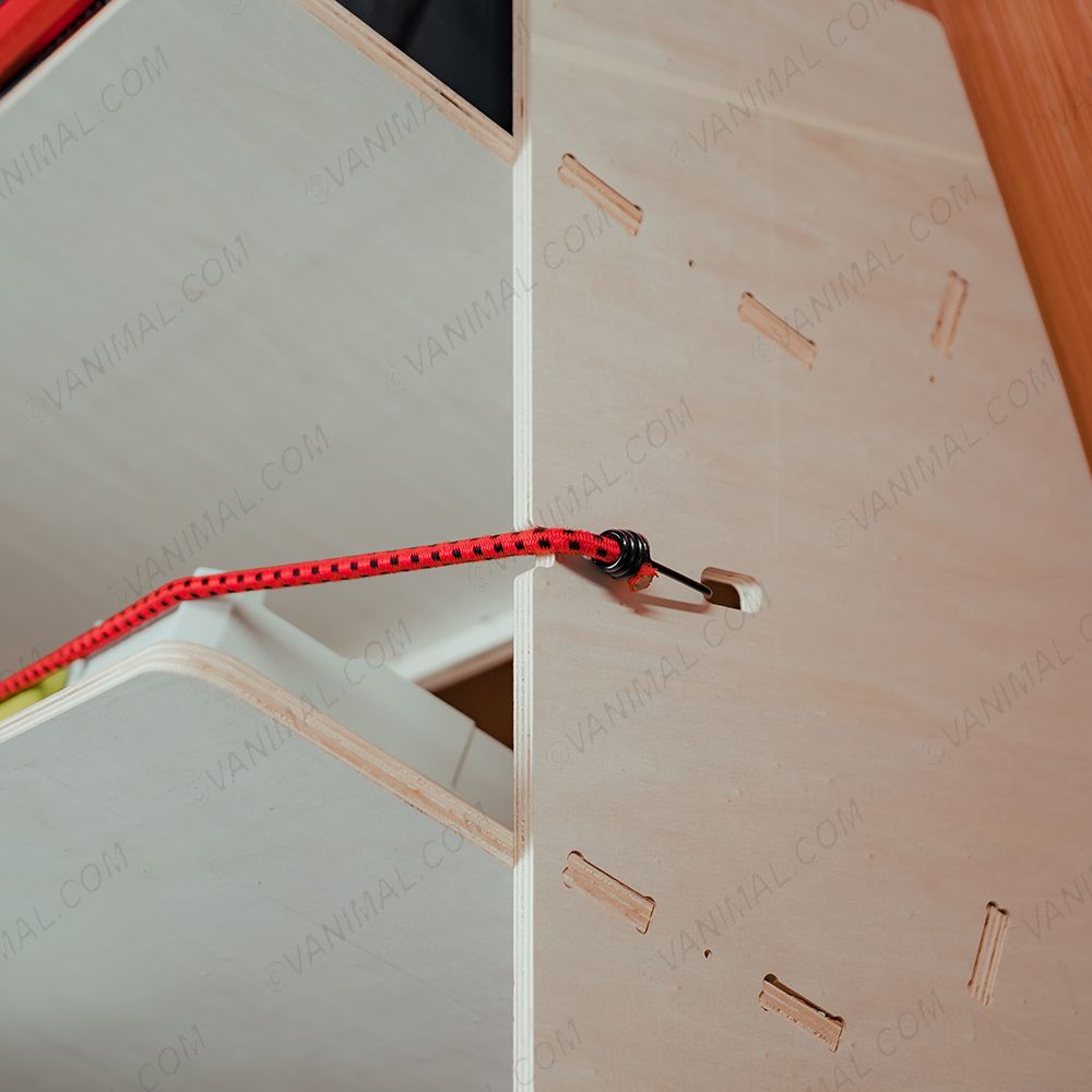 Close-up view of the pre-notched for bungee cords