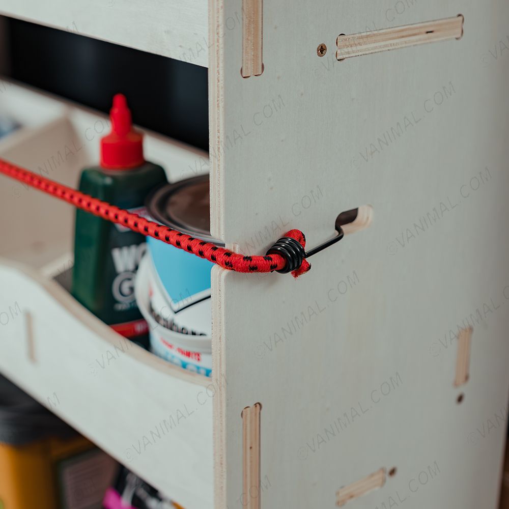 Close-up view of the pre-notched for bungee cords