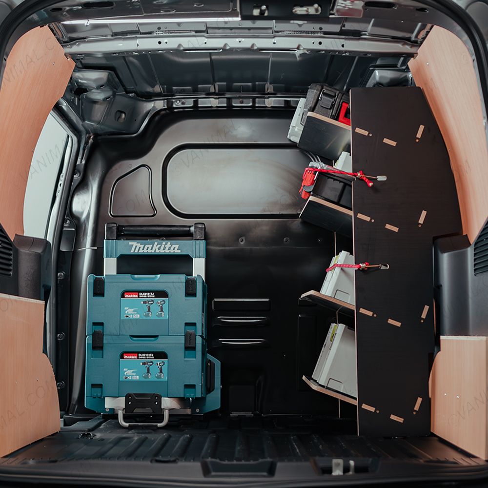 Nissan Townstar 2022- L2 OS front toolbox racking in black hexaboard finish, 4-angled shelves