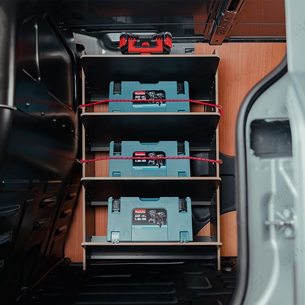 Nissan Townstar 2022 L2 OS front toolbox racking system with 4 angled shelves