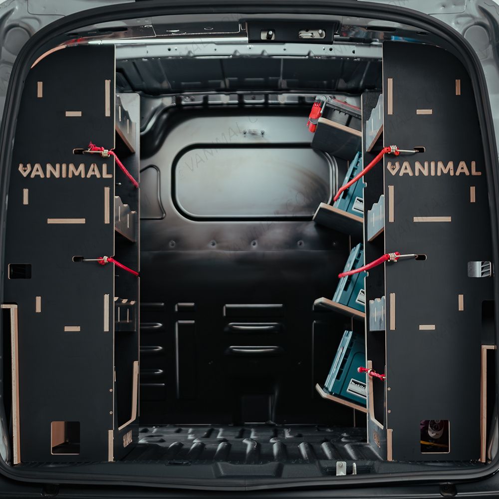 Nissan Townstar 2022 L2 triple van racking with toolbox shelving in black hexaboard finish