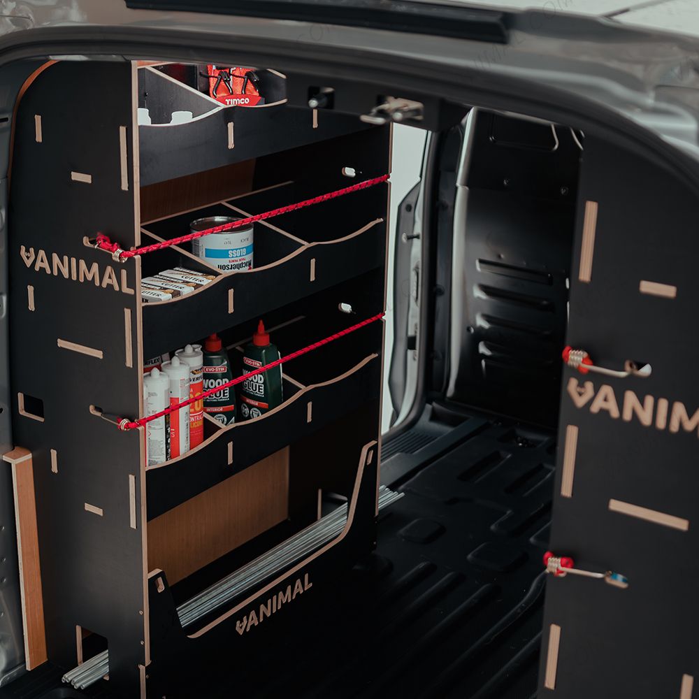 Nissan Townstar 2022 L2 triple racking system featuring OS front toolbox and rear shelving units