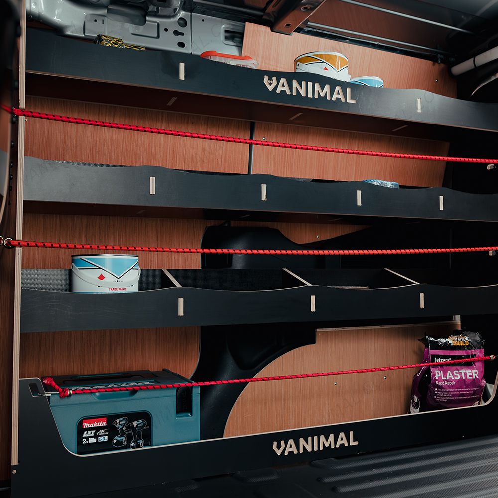 Side van view of the Transit Courier 2024- Hexaboard NS Rear and XL OS/Driver Side Van Racking (Pair)