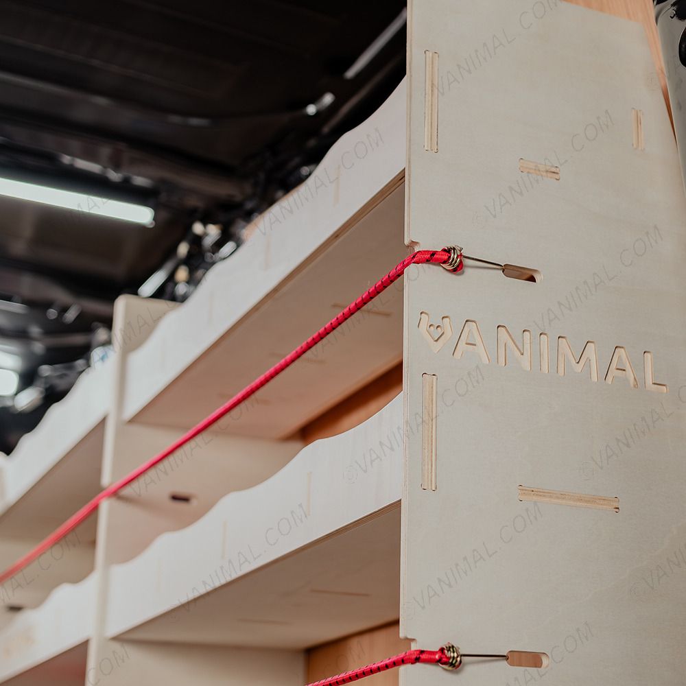 Side panel close-up view of the Vanimal branding and pre-notched for bungee cords