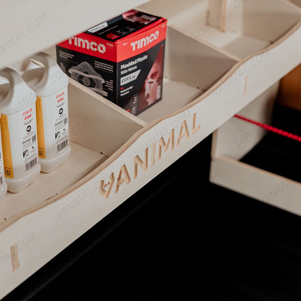 Vanimal branding on the middle front rack shelf