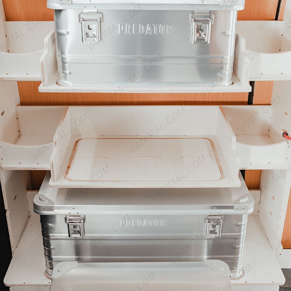 Close-up view of one of the profile cut out for the base of each boxes