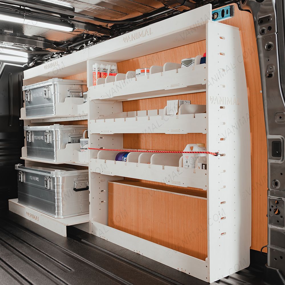 Ford Transit Custom 23- SWB Adjustable Driver Side Racking + 3 Predator Storage Boxes