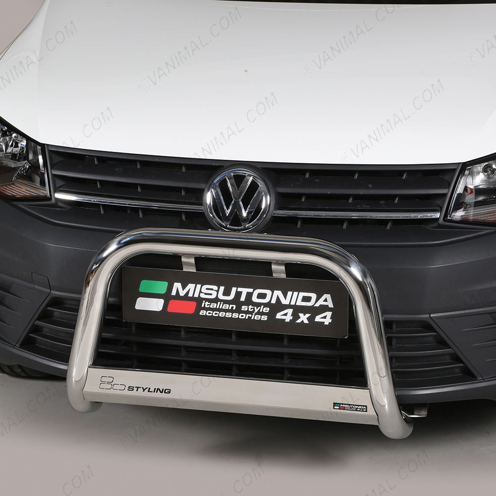 Close-up view of the VW Caddy 2015-2020 Polished Front A-Bar