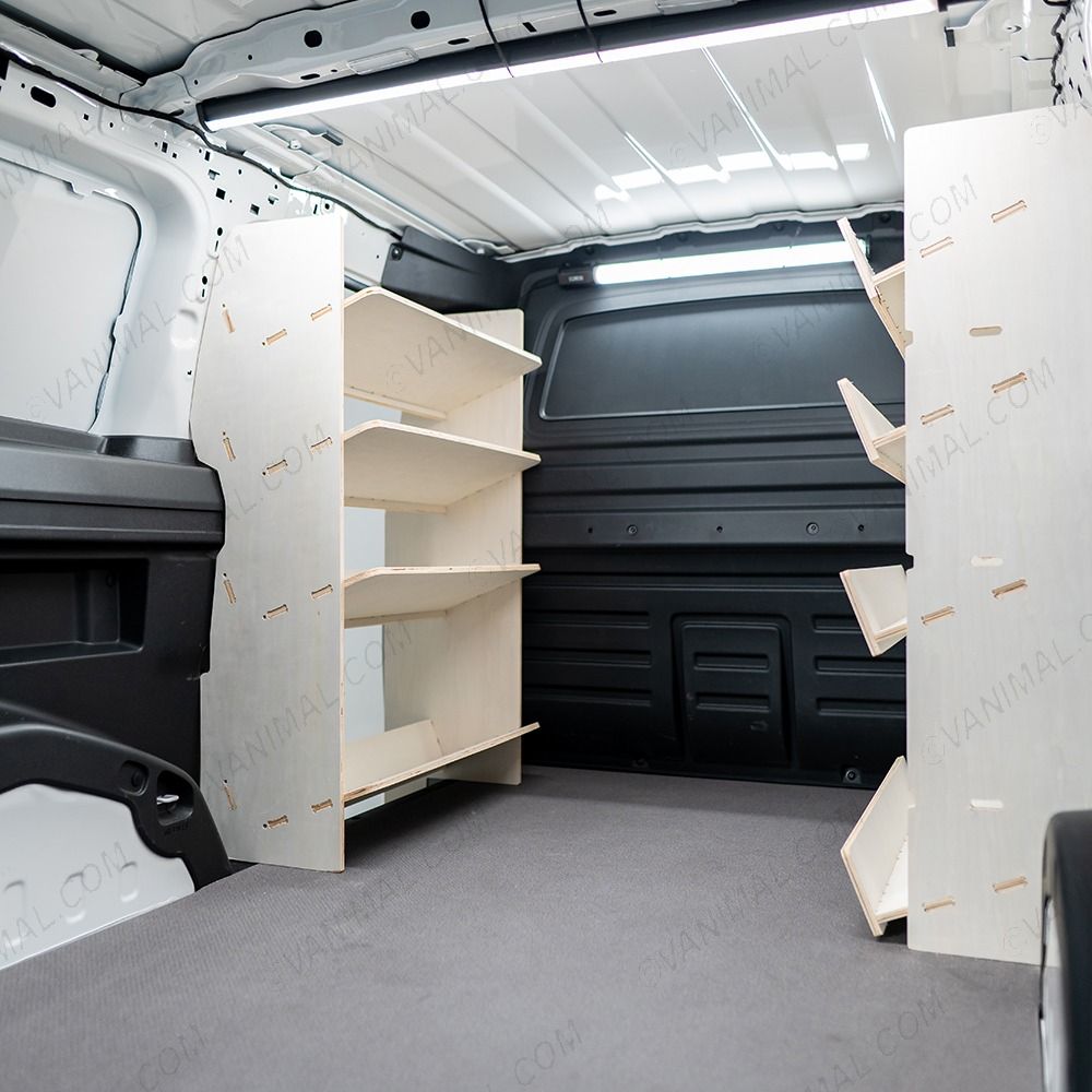 NS side angle view of the Peugeot Partner L2 Double Front NS Toolbox & OS Side Load Van Racking