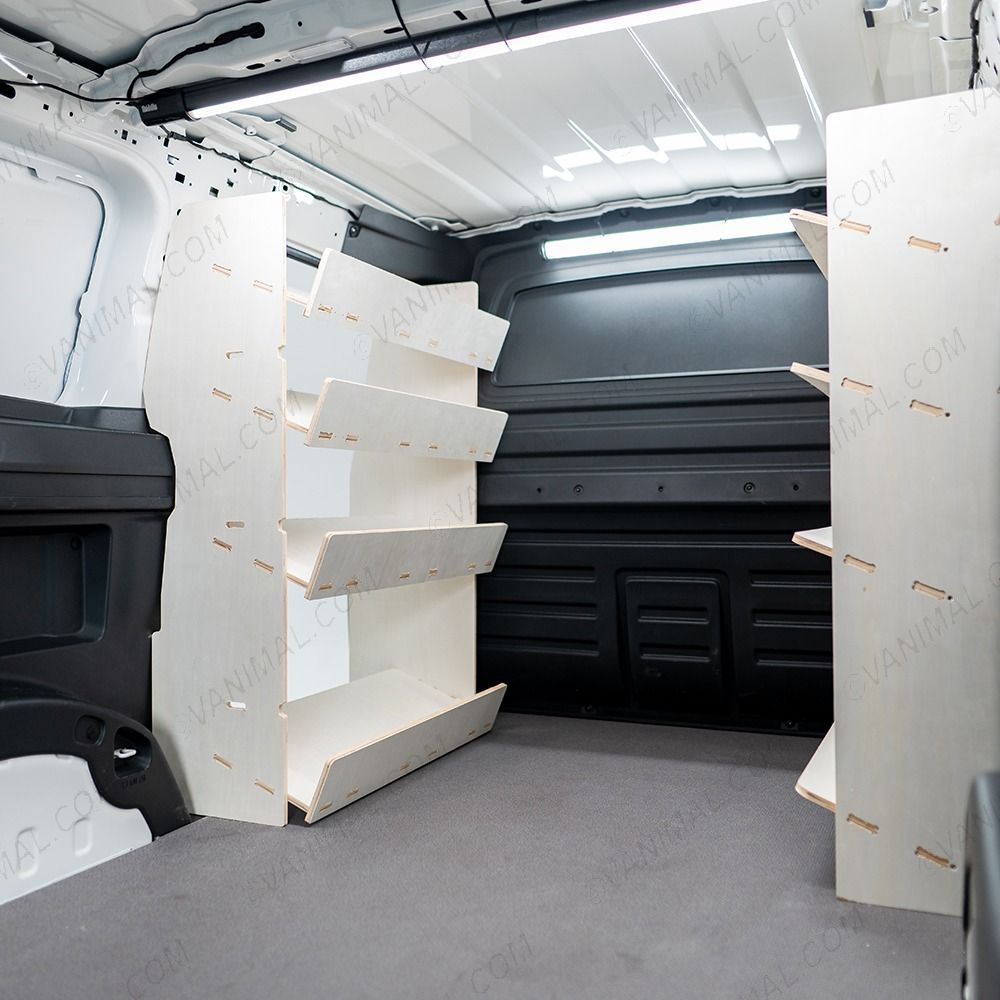 NS side angle view of the Peugeot Partner L2 Double Front NS Side Load & OS Toolbox Van Racking