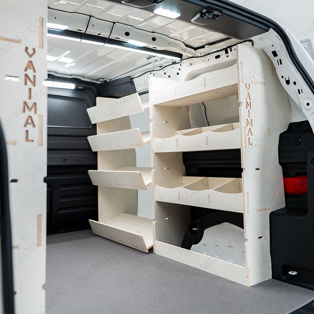 OS side view of the Toyota Proace City Long Full Van Racking: Rear Compartment & Side Load Toolbox Shelves