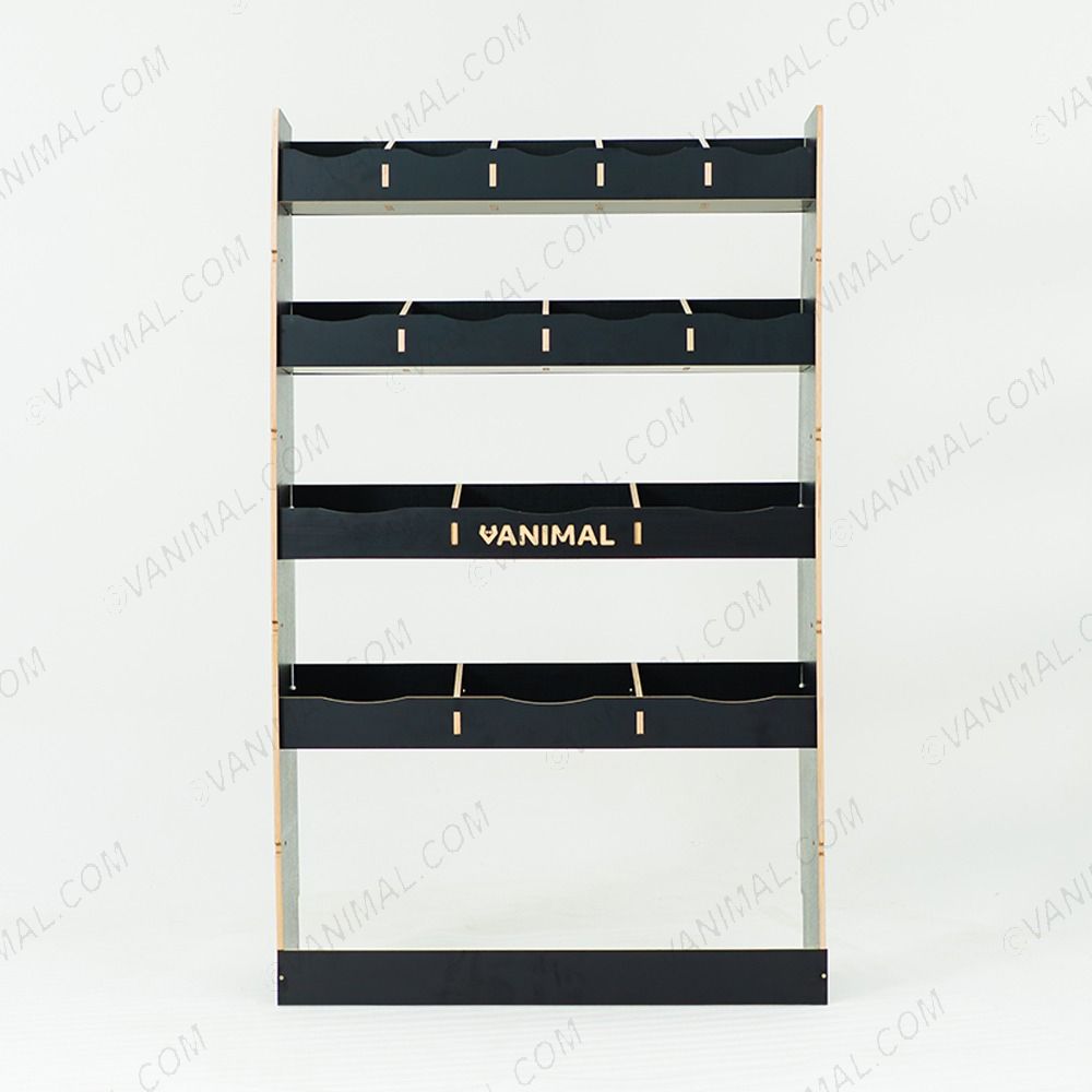 Front view of the MAN TGE 2017- MWB Hexaboard Front Van Racking and Shelving Unit