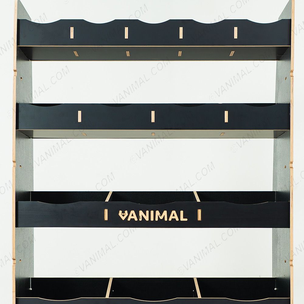 Close-up front view of the racking compartments