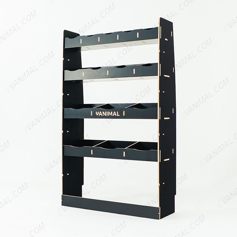 RH side angle view of the MAN TGE 2017- MWB Hexaboard XL OS Van Racking and Shelving Unit