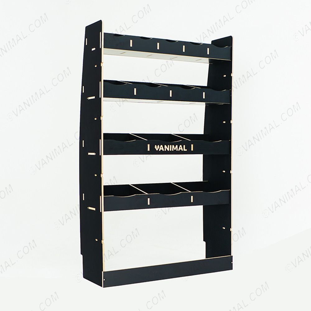 LH side angle view of the MAN TGE 2017- MWB Hexaboard XL OS Van Racking and Shelving Unit