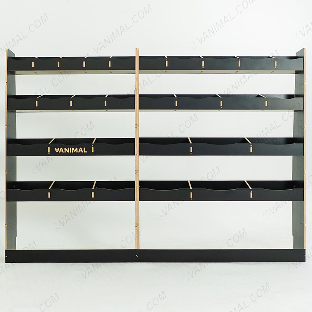 Complete Nissan Interstar 2025 driver side van racking system, rugged black finish