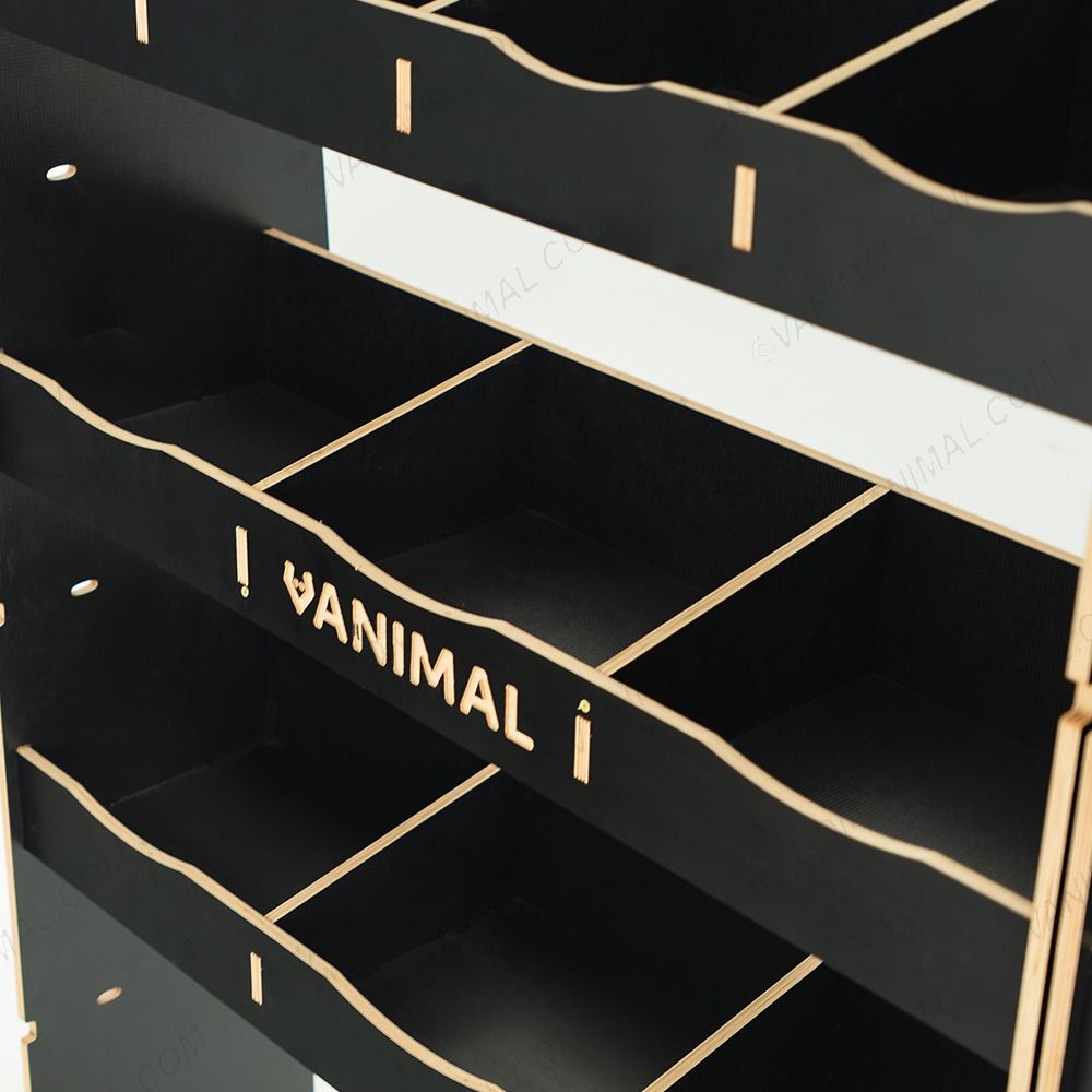 Close-up view of the racking compartments