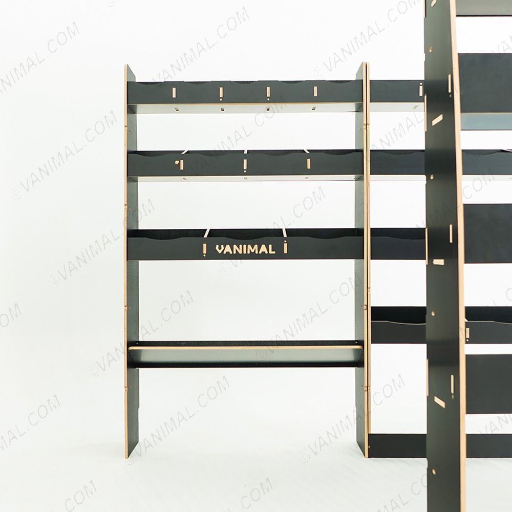 Side van view of the MAN TGE 2017- MWB Hexaboard Triple Van Racking with Toolbox Shelf