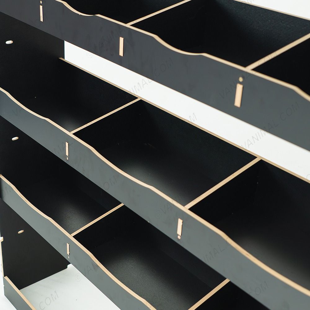 Close-up view of the racking compartments