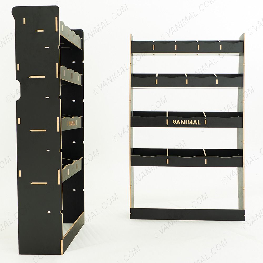 Side van view of the MAN TGE 2017- MWB Hexaboard Front and Bulkhead Ply Racking and Shelving