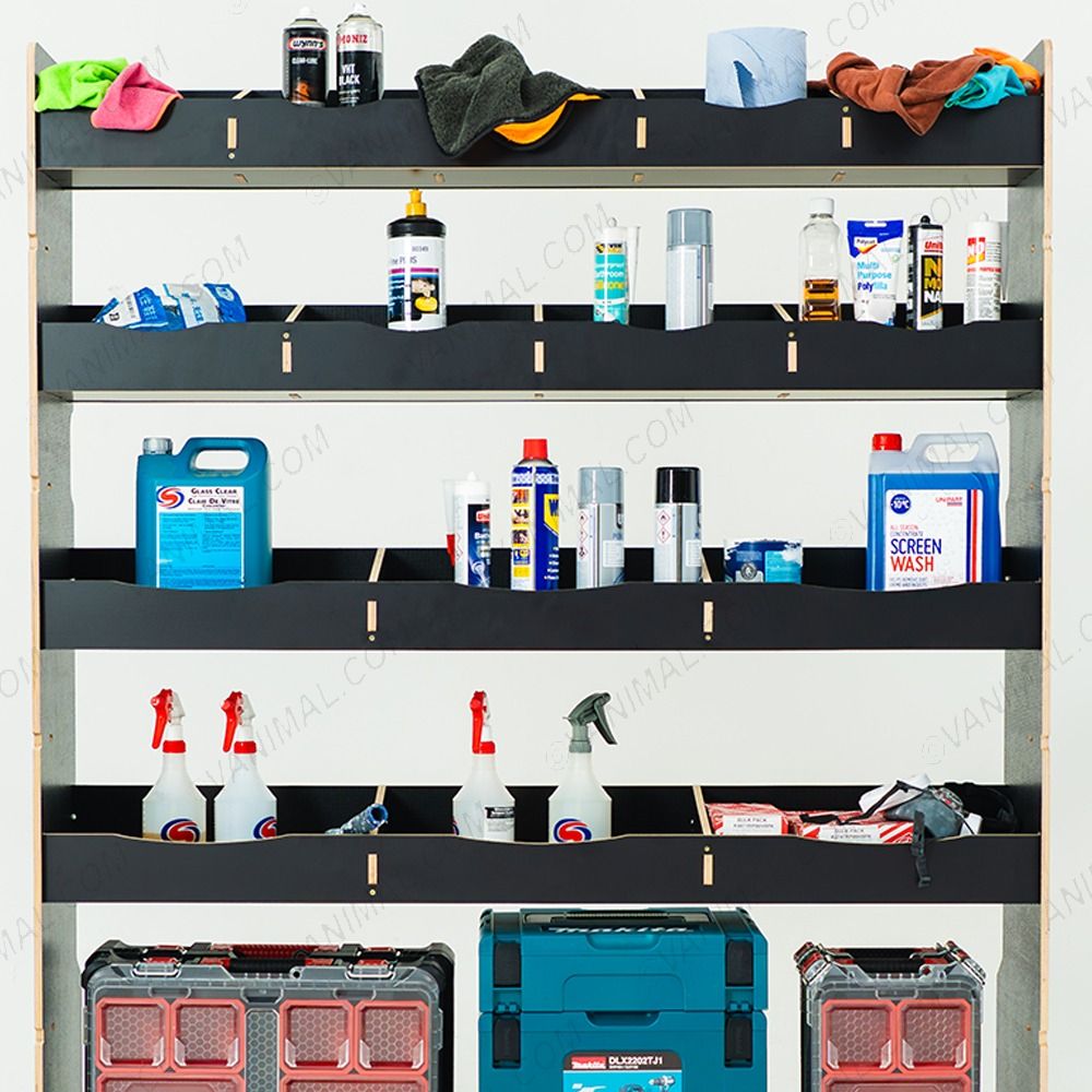 Nissan Interstar 2025 full-width bulkhead racking system with 18 compartments and 4 shelves