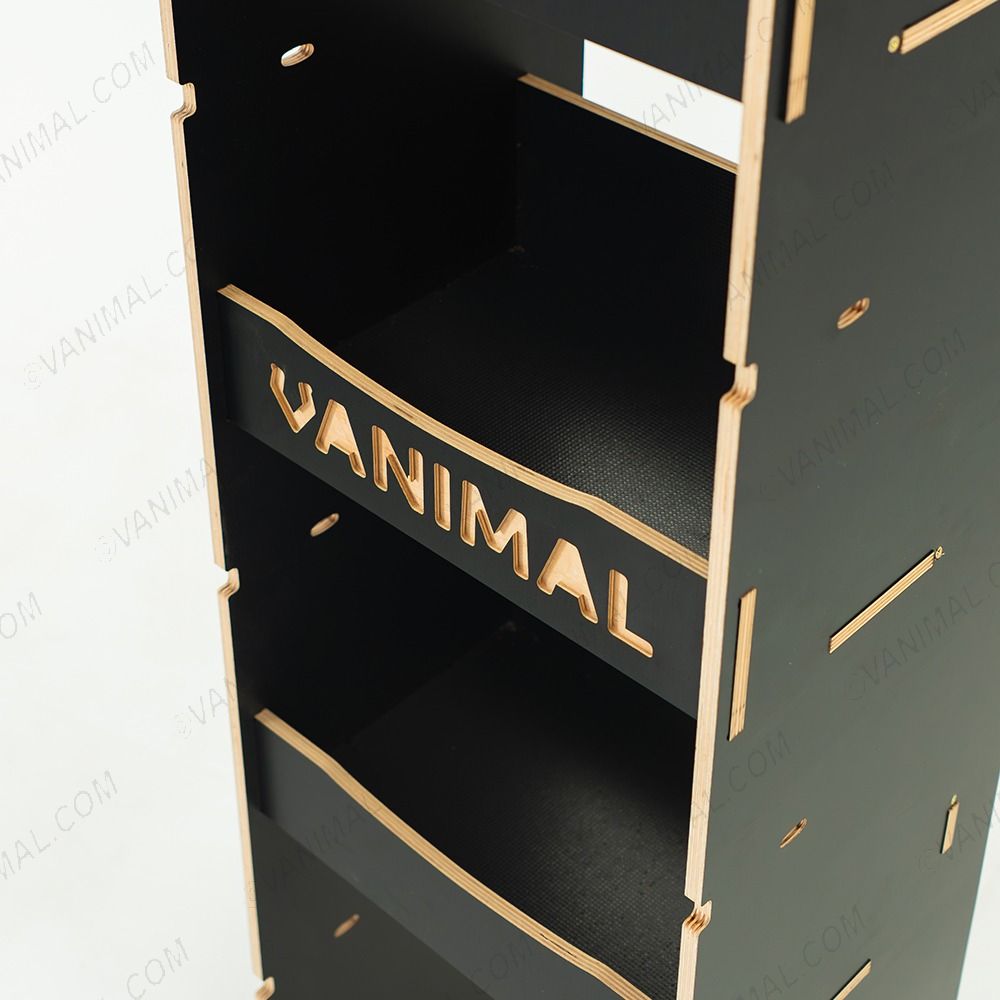 Close-up side angle view of the racking compartments