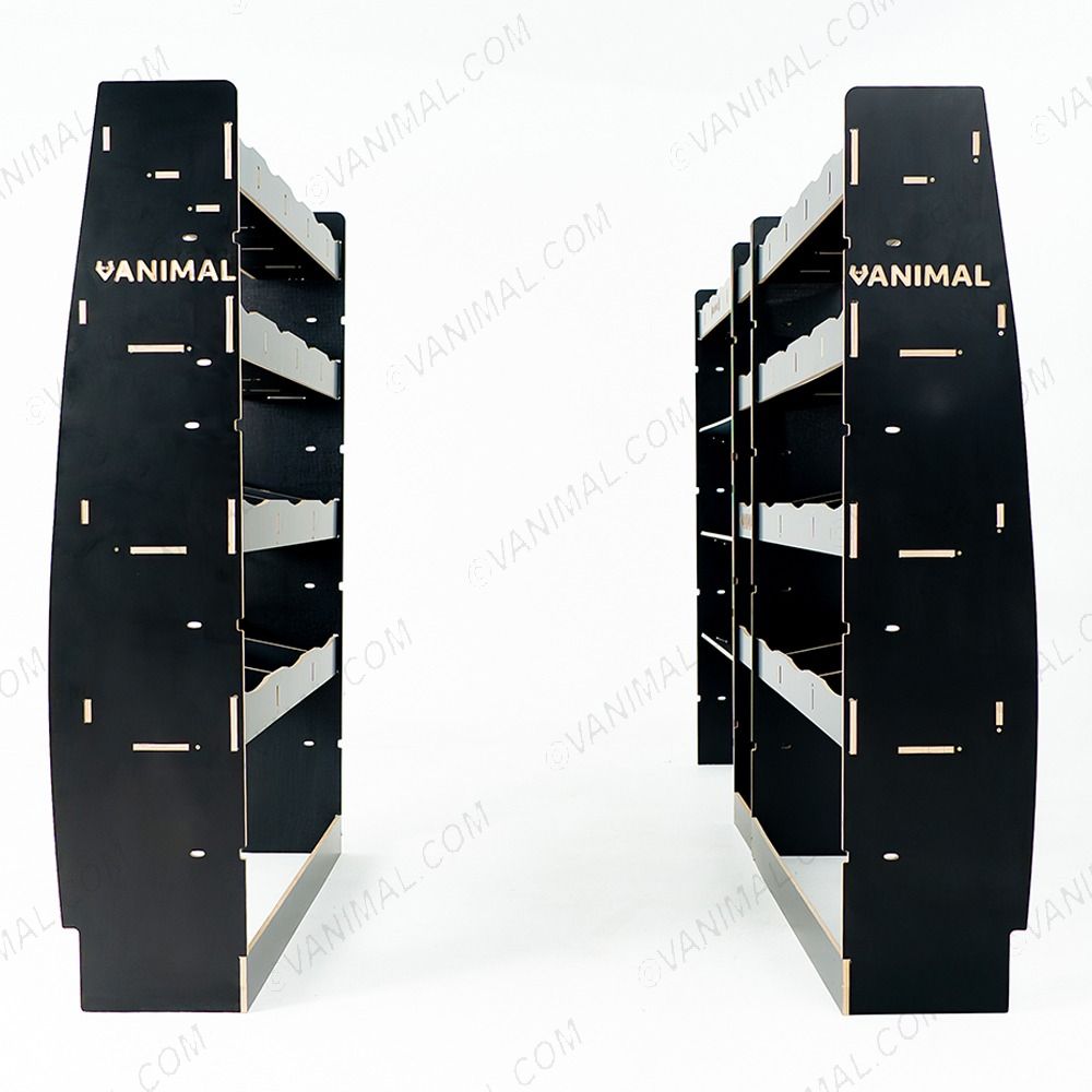 Heavy‑duty hexaboard L3 racking for Nissan Interstar 2025 with toolbox module, middle infill and multi‑compartment rear storage