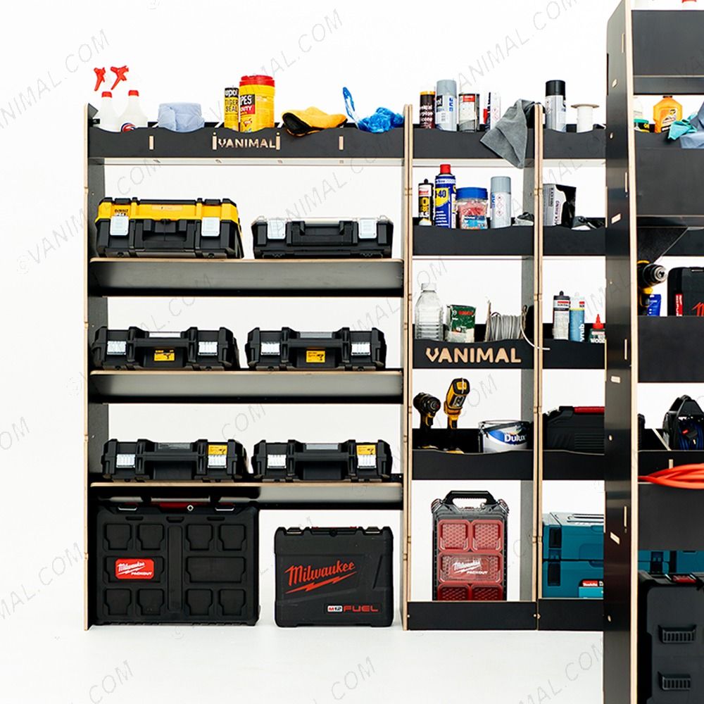 Nissan Interstar 2025 full‑coverage hexaboard racking with toolbox module and continuous middle and rear storage