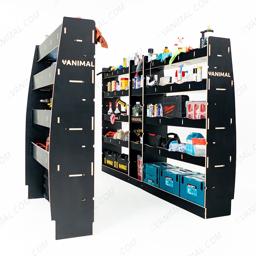 Nissan Interstar 2025 L3 hexaboard racking system with front shelving, middle infill and dual rear modules