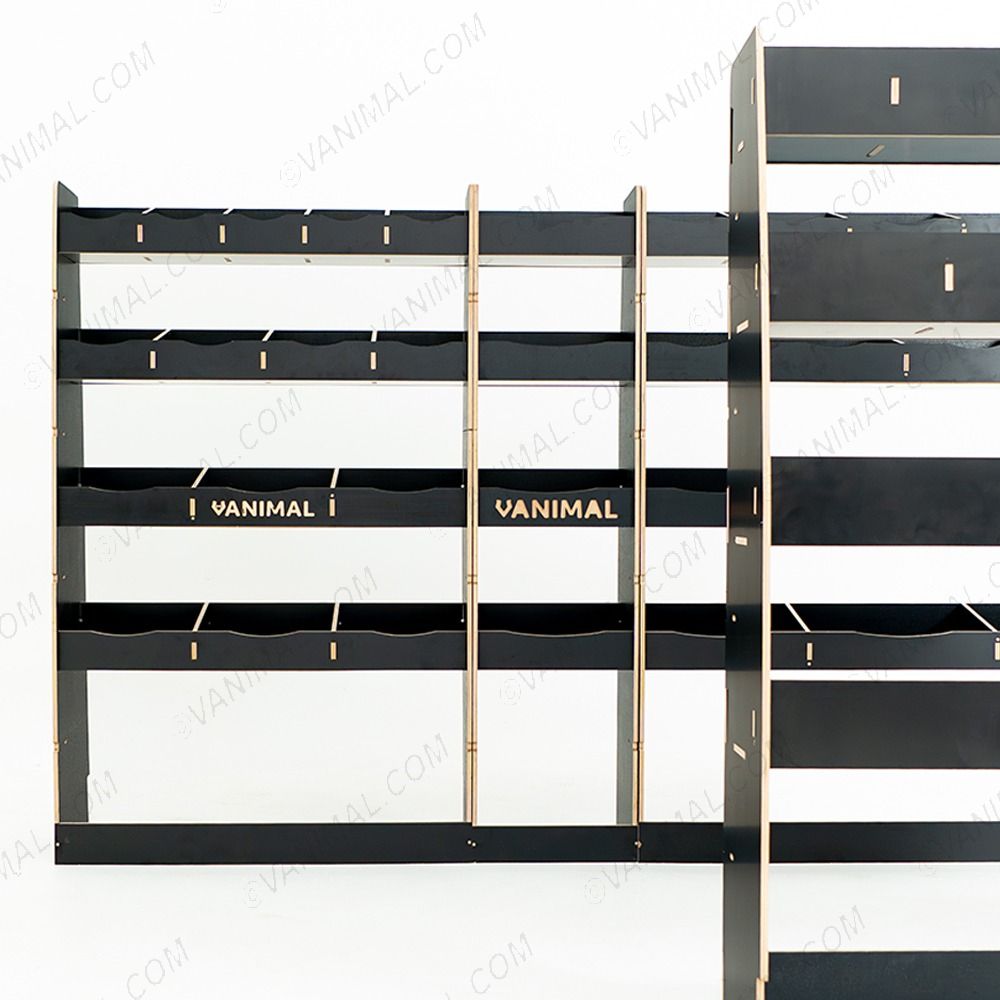 Durable hexaboard modular van racking for Nissan Interstar 2025 L3 with front, middle infill and rear compartments