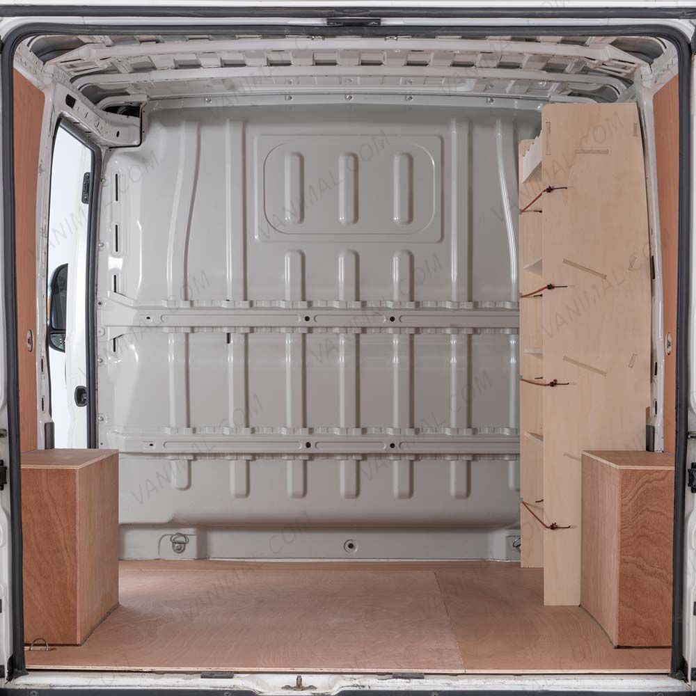 Back of van view of Fiat Ducato Front Toolbox Racking Unit