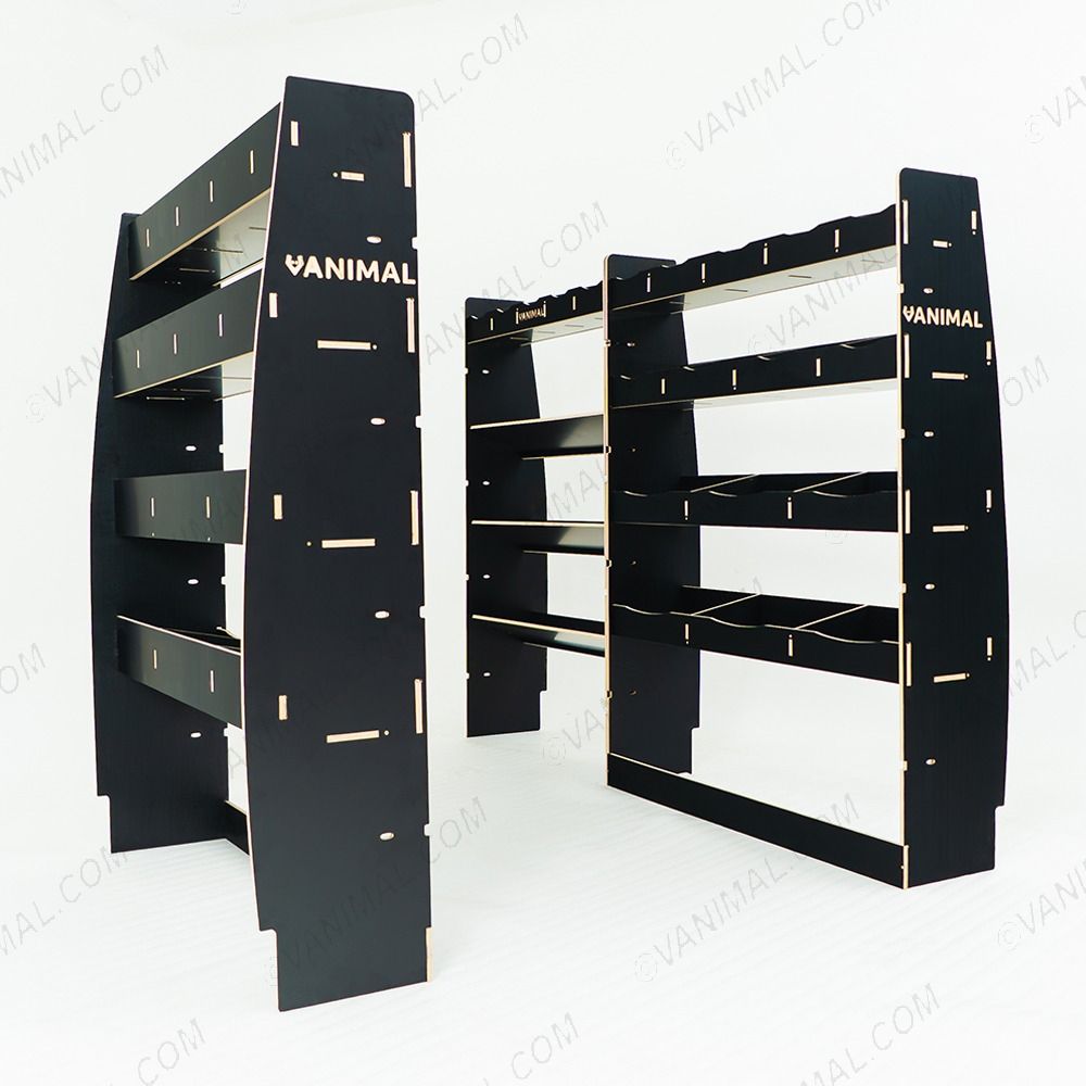 LH side angle view of the Citroen Relay 2006- SWB Hexaboard Triple Van Racking with x3 Toolbox Shelves 