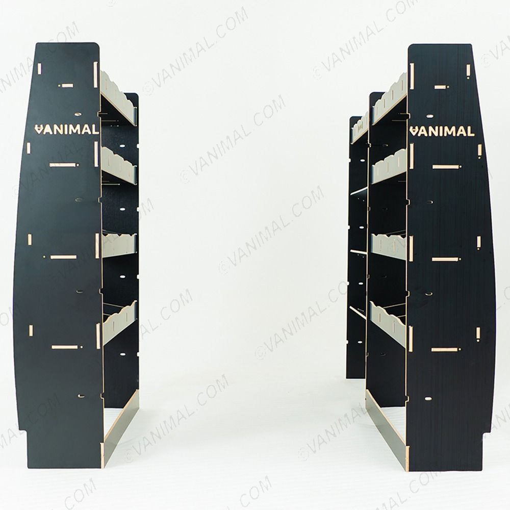 Rear van view of the Citroen Relay 2006- SWB Hexaboard Triple Van Racking with x3 Toolbox Shelves 