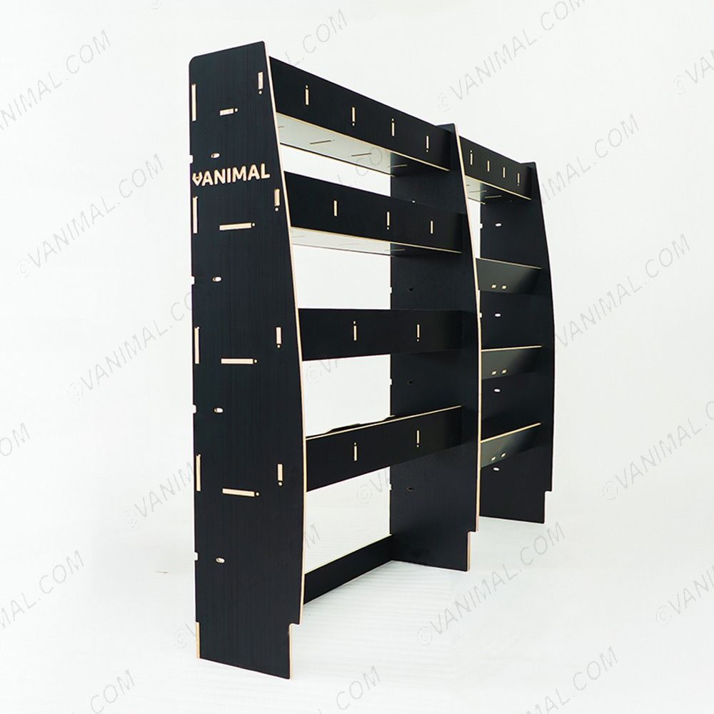 Back view of the Citroen Relay 2006- SWB Hexaboard Driver Side Van Racking with x3 Toolbox Shelves 