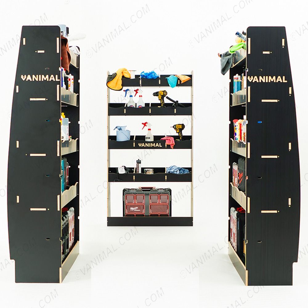 Nissan Interstar 2025 hexaboard triple racking system with bulkhead storage and dual 15‑compartment rear modules