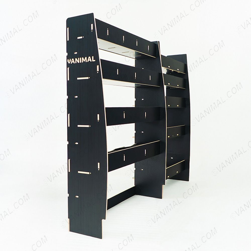 Back view of the Nissan Interstar 2025- Hexaboard Driver Side Van Racking with x5 Festool Systainer Shelves