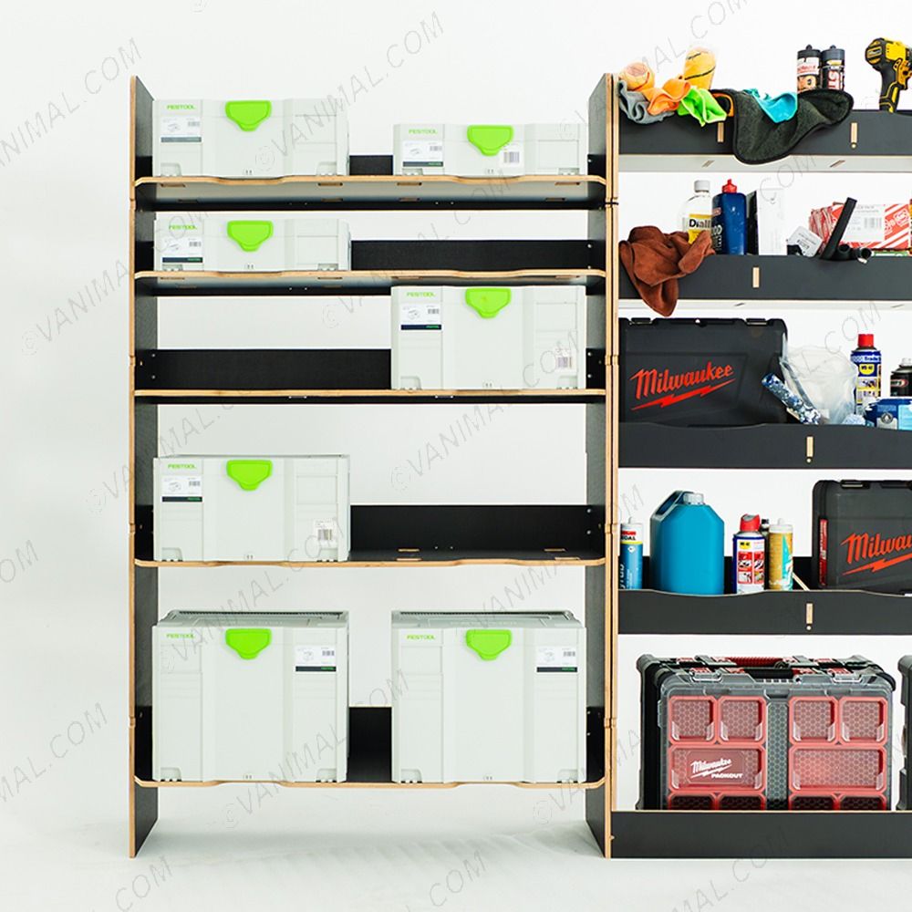 Durable hexaboard modular van racking for Nissan Interstar 2025, Festool shelves 