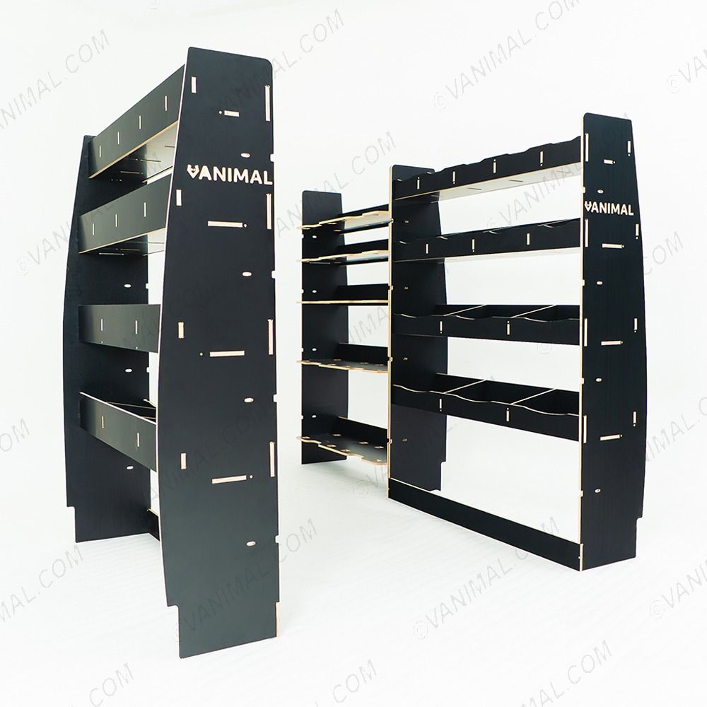 Nissan Interstar 2025 modular hexaboard racking system featuring Festool Systainer shelves and dual rear shelving