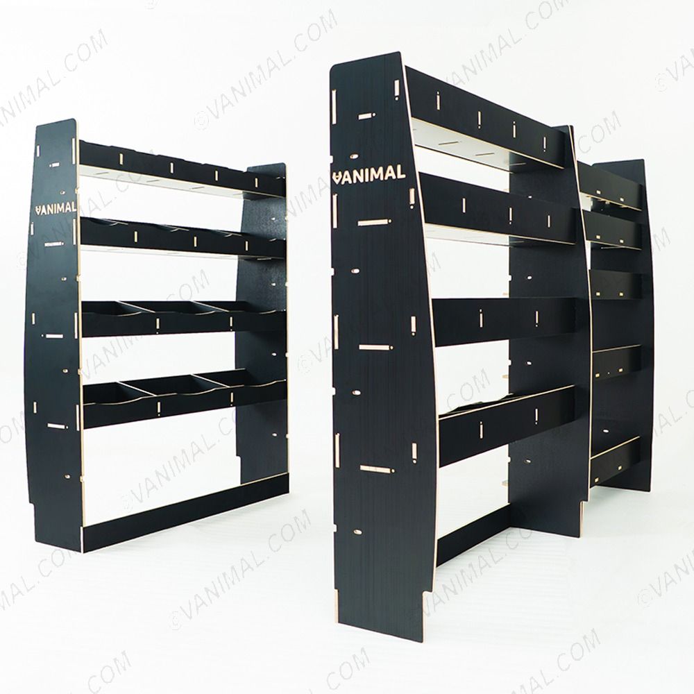 Heavy‑duty hexaboard van racking for Nissan Interstar 2025 with Festool front module and multi‑compartment rear storage