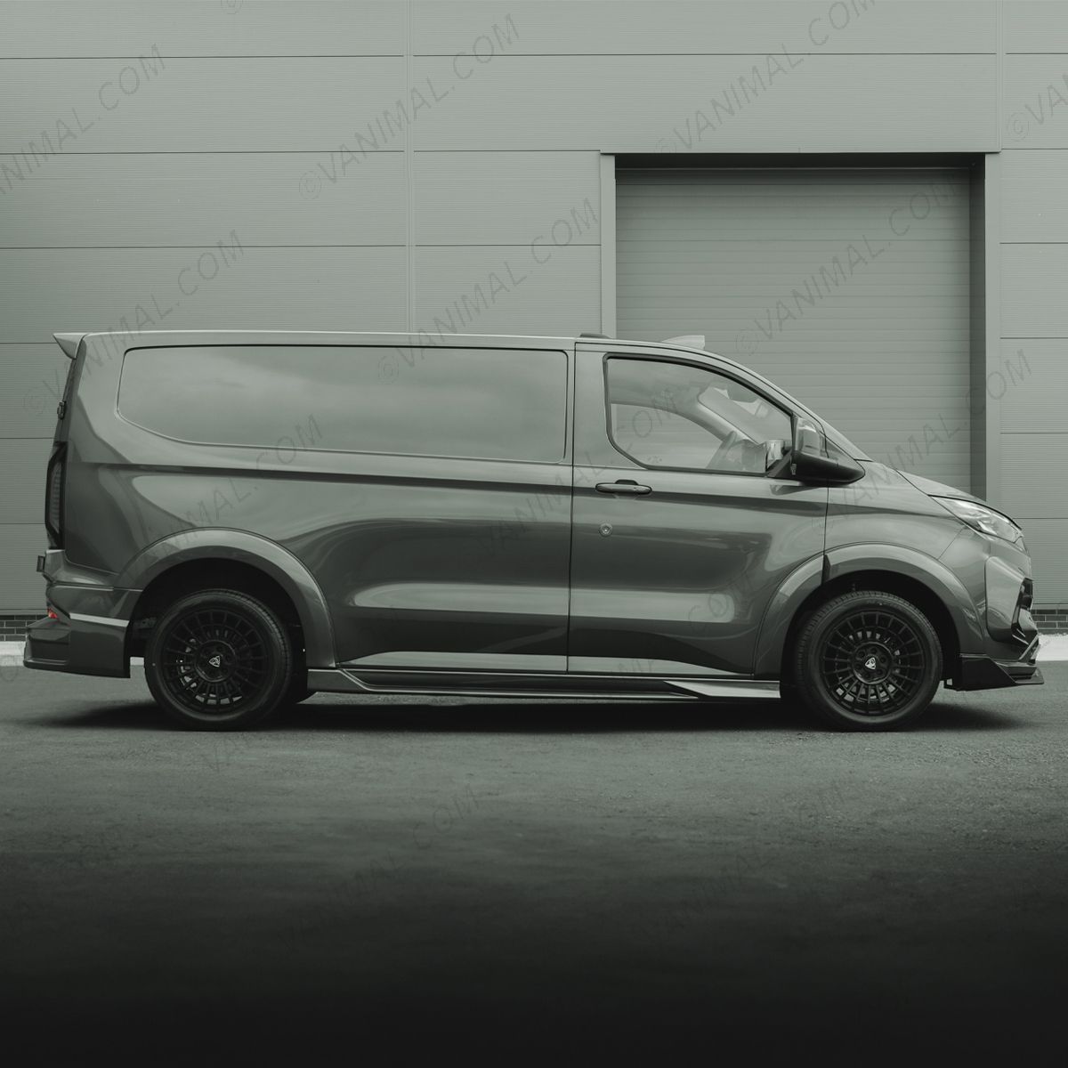 Side van view of the Ford Transit Custom 2023- Full Predator Body Kit LWB with Rear Door Spoiler
