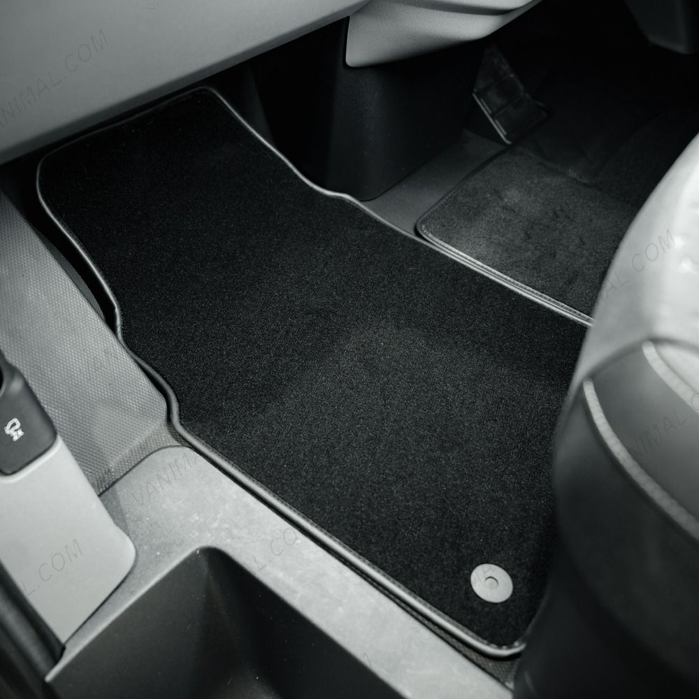 VW Caddy 2004-2021 Velour Carpet Front Floor Mat (Welded Diamond Heel Pad – 2 Piece, Black)