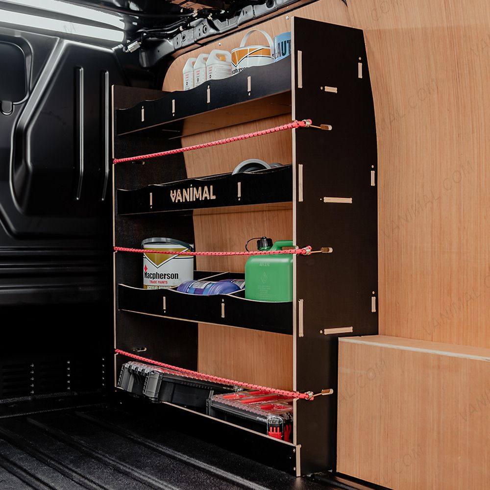 Rear van side angle view of the Fiat Scudo Hexaboard Front Racking and Shelving Unit