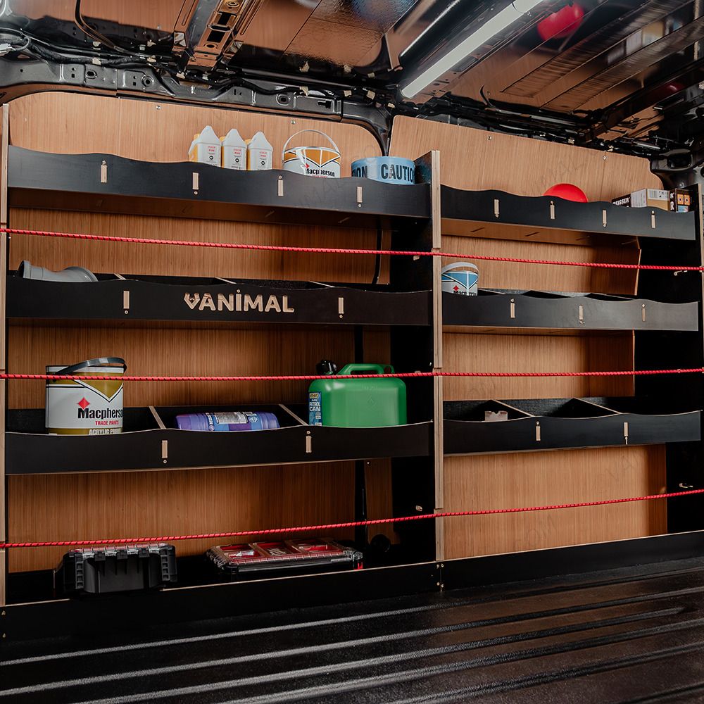 Side van angle view of the Fiat Scudo SWB Hexaboard Triple Racking System (Multi-Compartment)