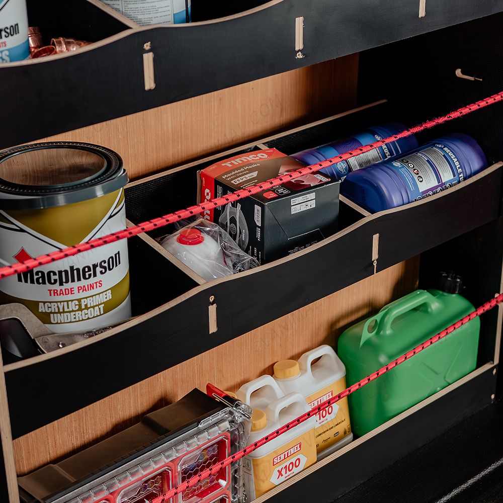 Close-up view of the racking compartments